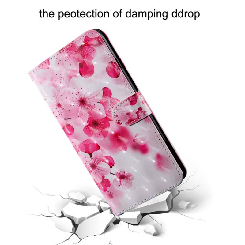 Capa Flip Para Oppo A94 5G Flores Rosas Com Cordão