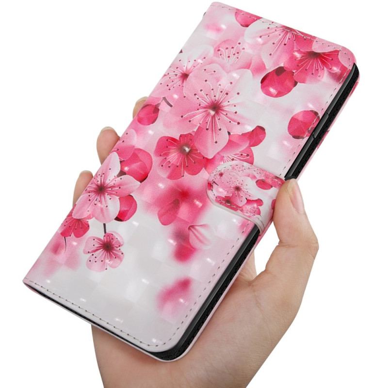 Capa Flip Para Oppo A94 5G Flores Rosas Com Cordão