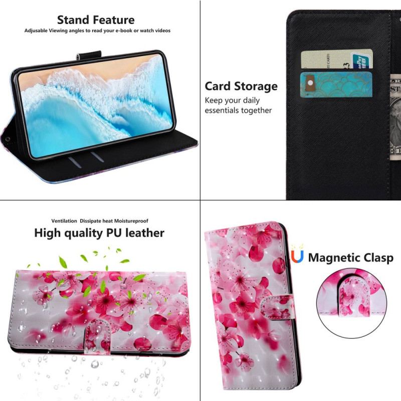 Capa Flip Para Oppo A94 5G Flores Rosas Com Cordão