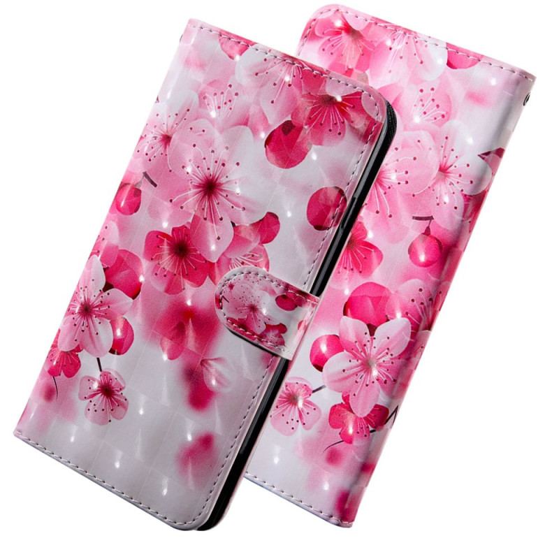 Capa Flip Para Oppo A94 5G Flores Rosas Com Cordão