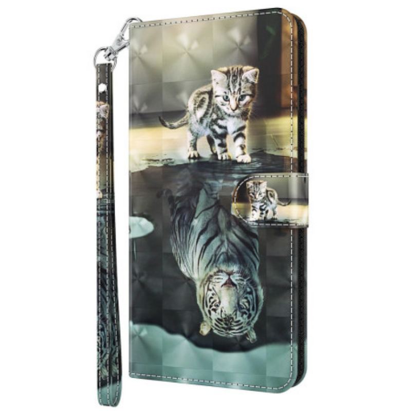 Capa Flip Para Oppo A94 5G Gato E Tigre Com Cordão