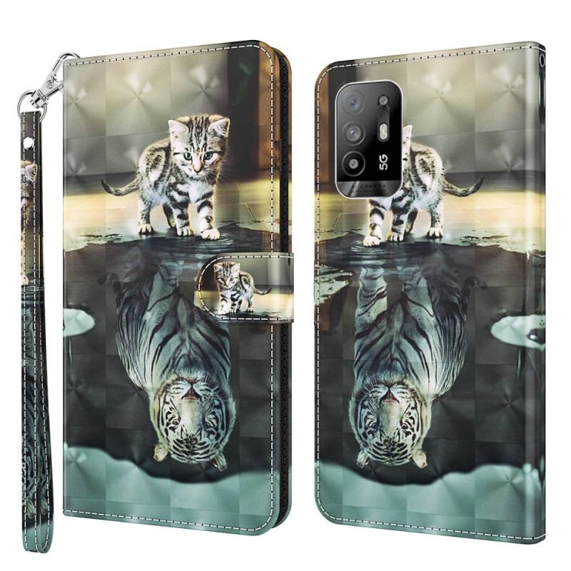 Capa Flip Para Oppo A94 5G Gato E Tigre Com Cordão