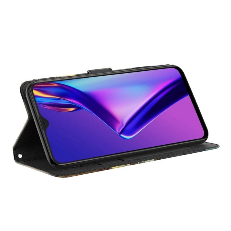 Capa Flip Para Oppo A94 5G Gato E Tigre Com Cordão