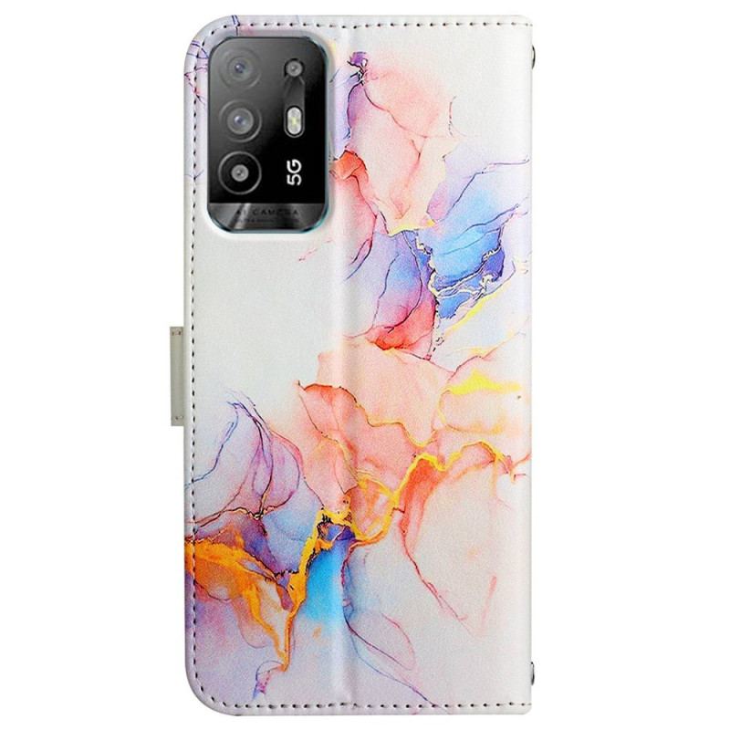 Capa Flip Para Oppo A94 5G Mármore Com Cordão