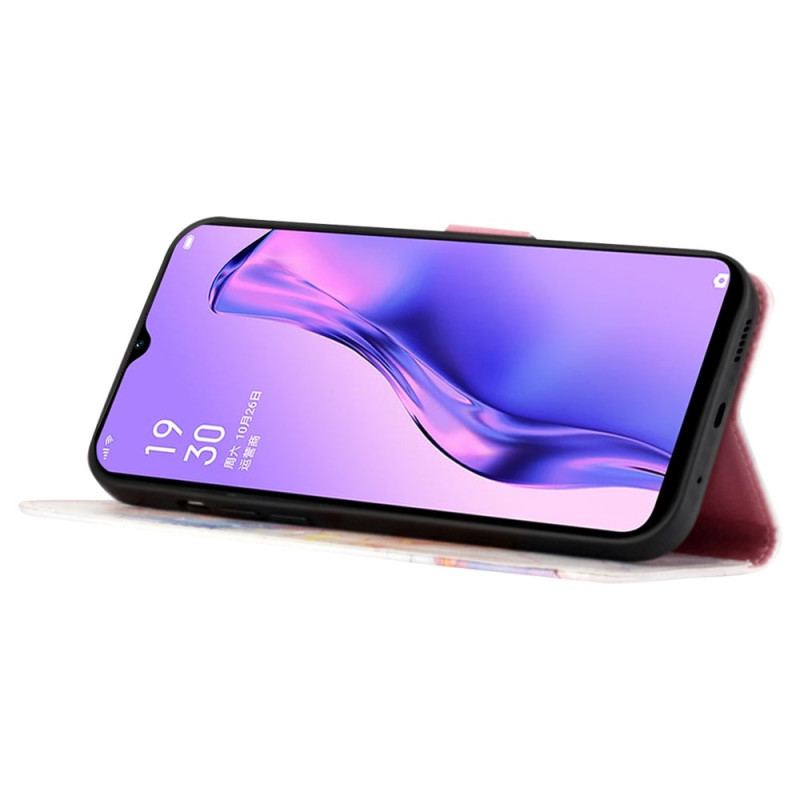 Capa Flip Para Oppo A94 5G Mármore Com Cordão