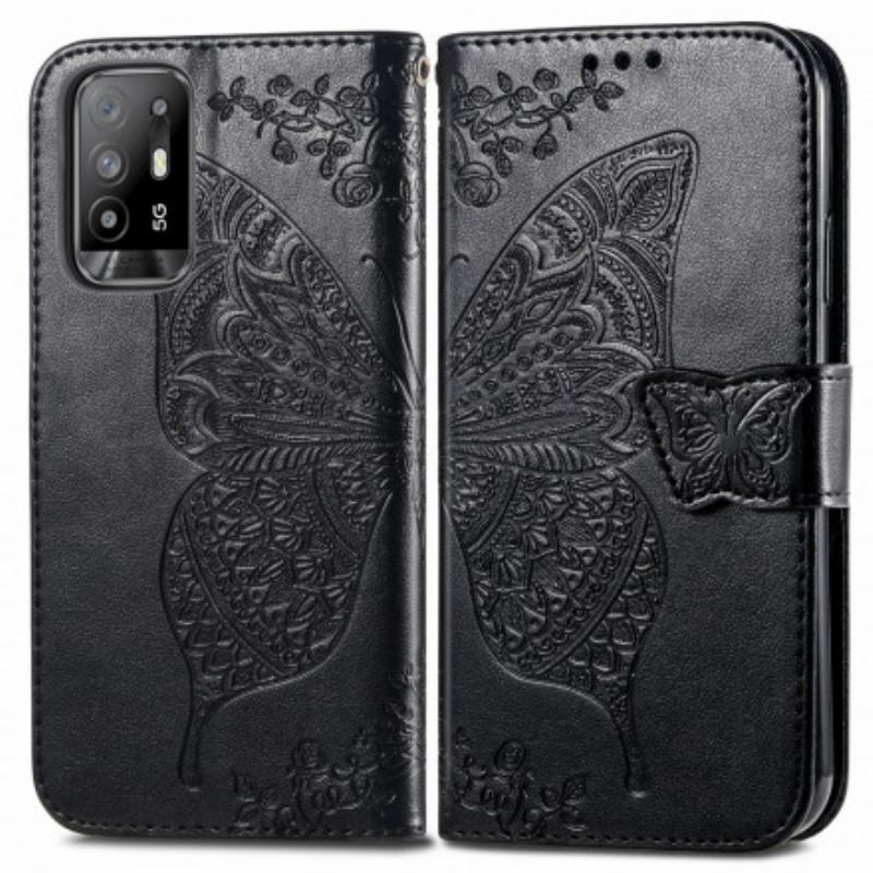 Capa Flip Para Oppo A94 5G Meia Borboleta