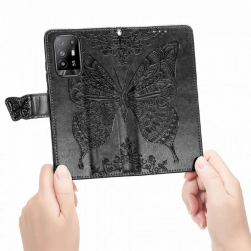 Capa Flip Para Oppo A94 5G Meia Borboleta