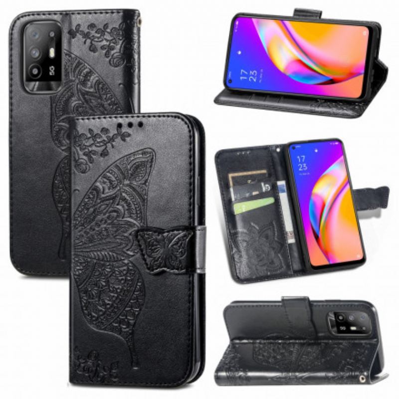 Capa Flip Para Oppo A94 5G Meia Borboleta