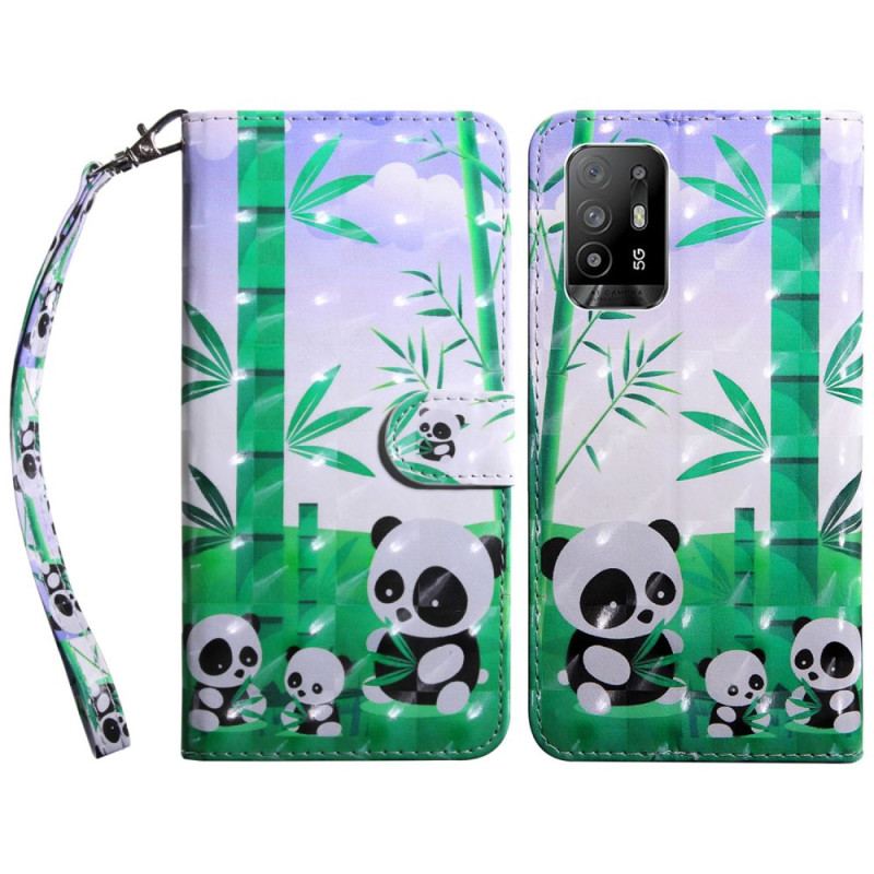 Capa Flip Para Oppo A94 5G Panda Com Cordão