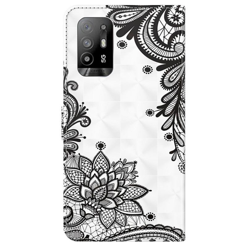 Capa Flip Para Oppo A94 5G Renda De Couro Sintético Com Alça