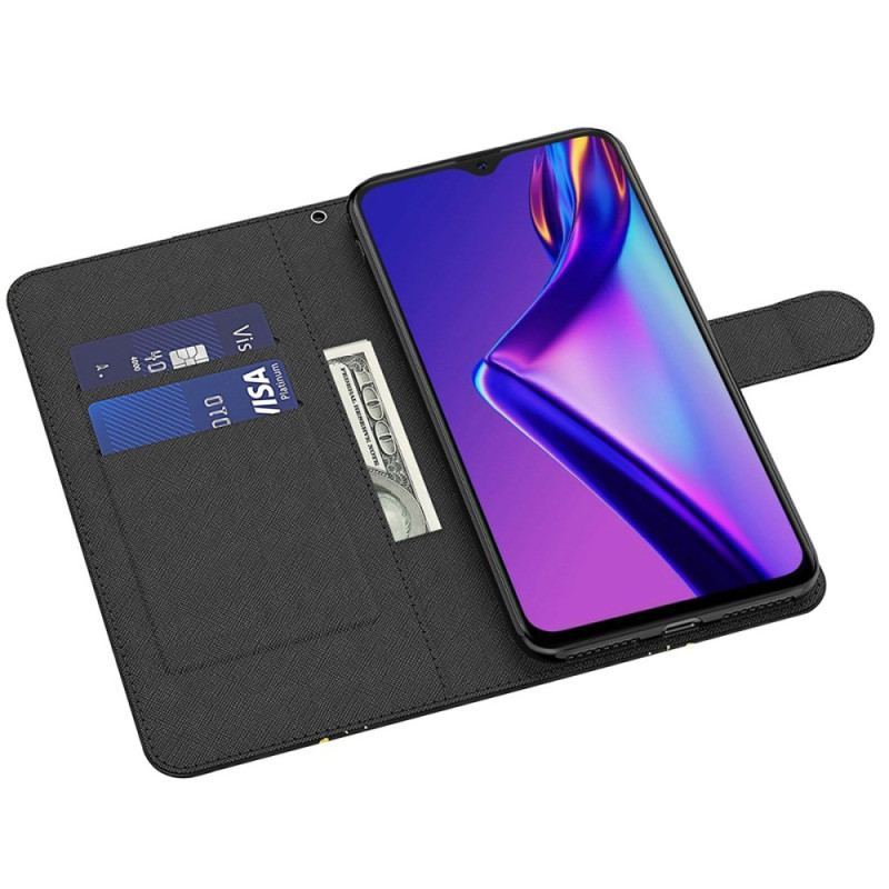 Capa Flip Para Oppo A94 5G Renda De Couro Sintético Com Alça