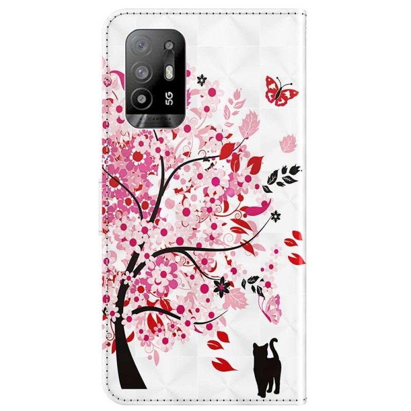 Capa Flip Para Oppo A94 5G Roseira Com Cordão