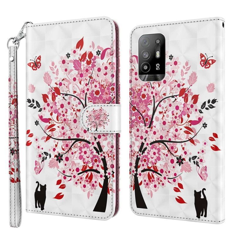 Capa Flip Para Oppo A94 5G Roseira Com Cordão