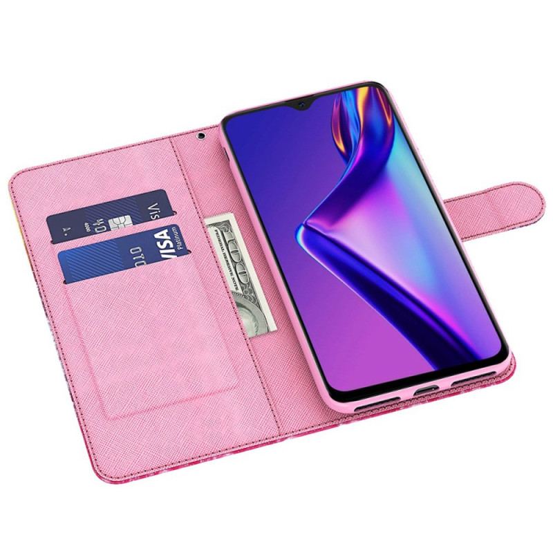 Capa Flip Para Oppo A94 5G Roseira Com Cordão