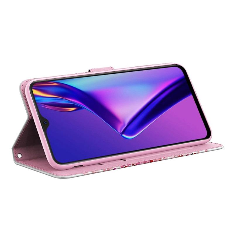 Capa Flip Para Oppo A94 5G Roseira Com Cordão