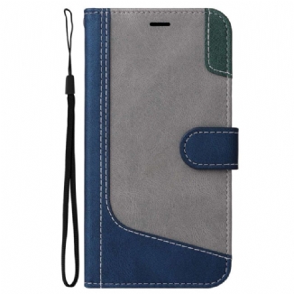 Capa Flip Para Oppo A94 5G Tricolor Com Cordão