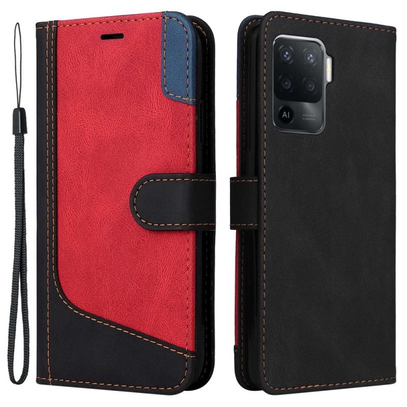 Capa Flip Para Oppo A94 5G Tricolor Com Cordão