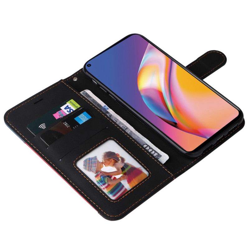 Capa Flip Para Oppo A94 5G Tricolor Com Cordão