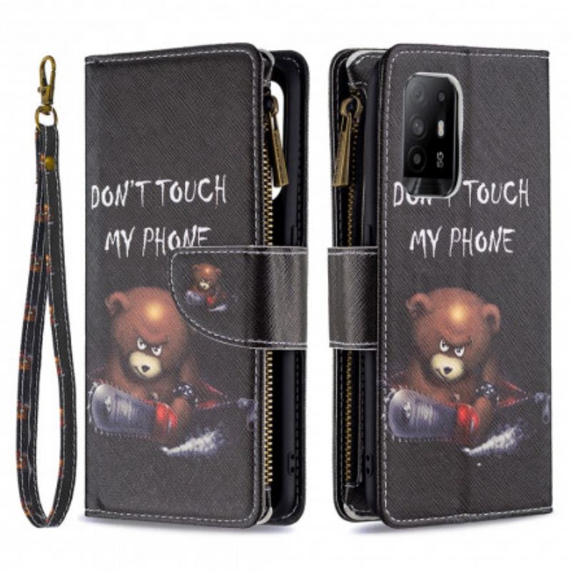 Capa Flip Para Oppo A94 5G Urso De Bolso Com Zíper