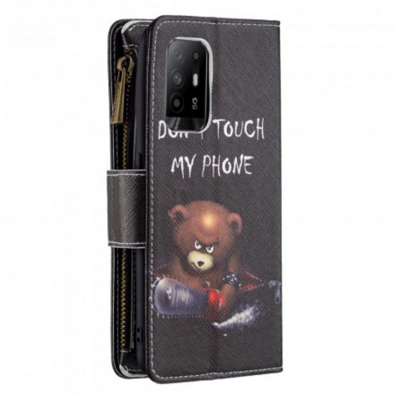 Capa Flip Para Oppo A94 5G Urso De Bolso Com Zíper