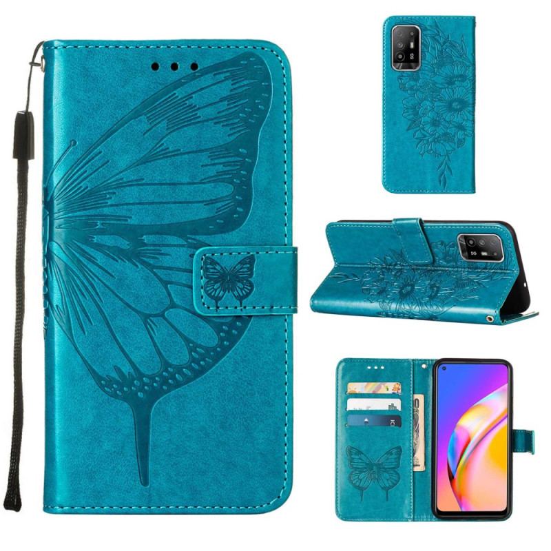 Capa Folio Para Oppo A94 5G Borboleta Com Cordão