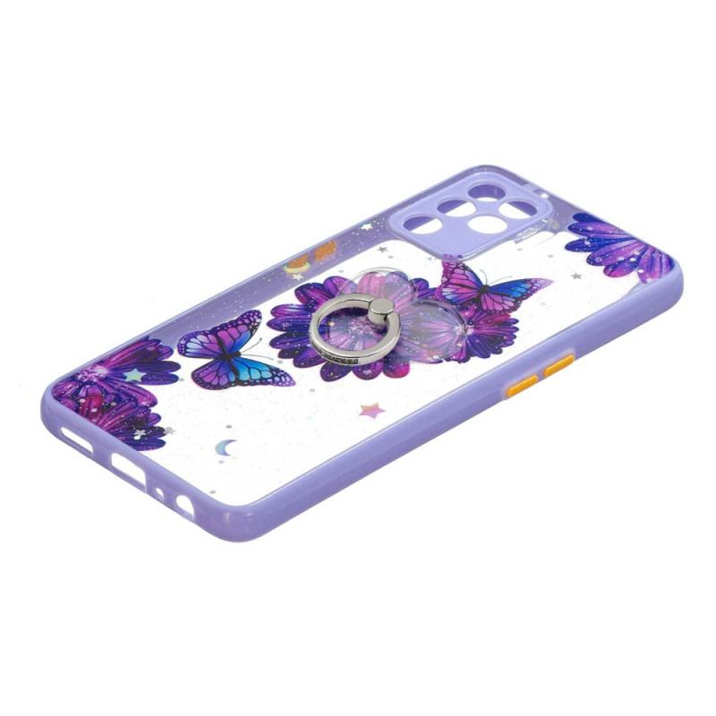 Capa Para Oppo A94 5G Borboleta Flor Roxa Com Anel