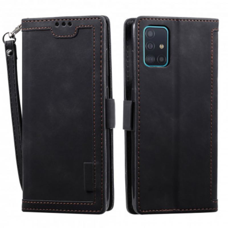 Capa Flip Para Samsung Galaxy A71 5G Contornos Reforçados Com Couro Sintético Em Dois Tons