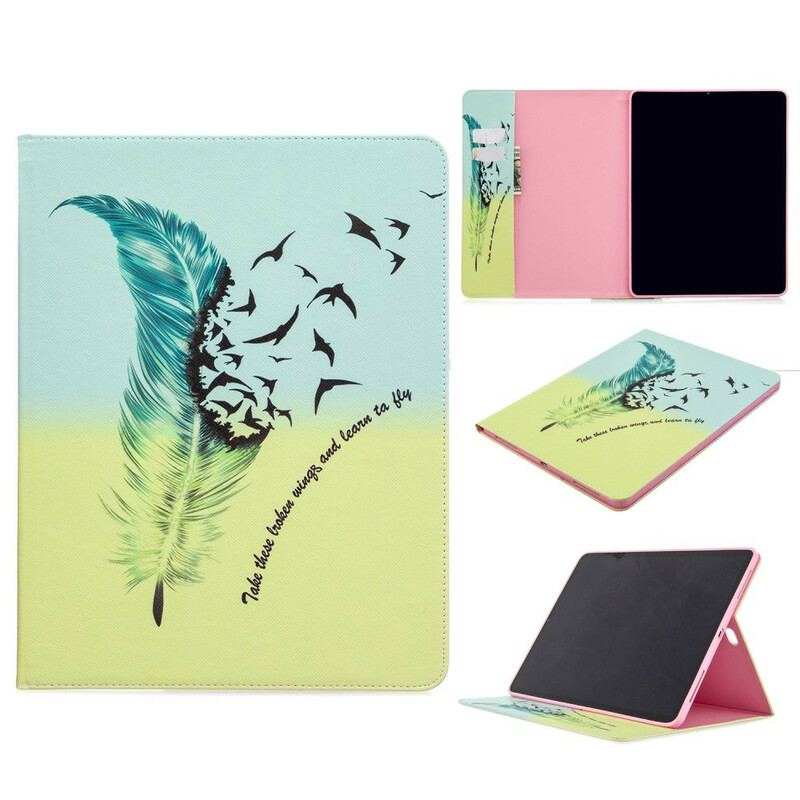 Capa Flip Para iPad Pro 12.9" (2022) Padrão De Impressão De Penas