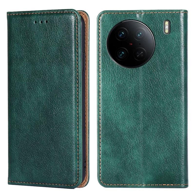 Capa De Celular Para Vivo X90 Pro Flip Costura De Couro Falso