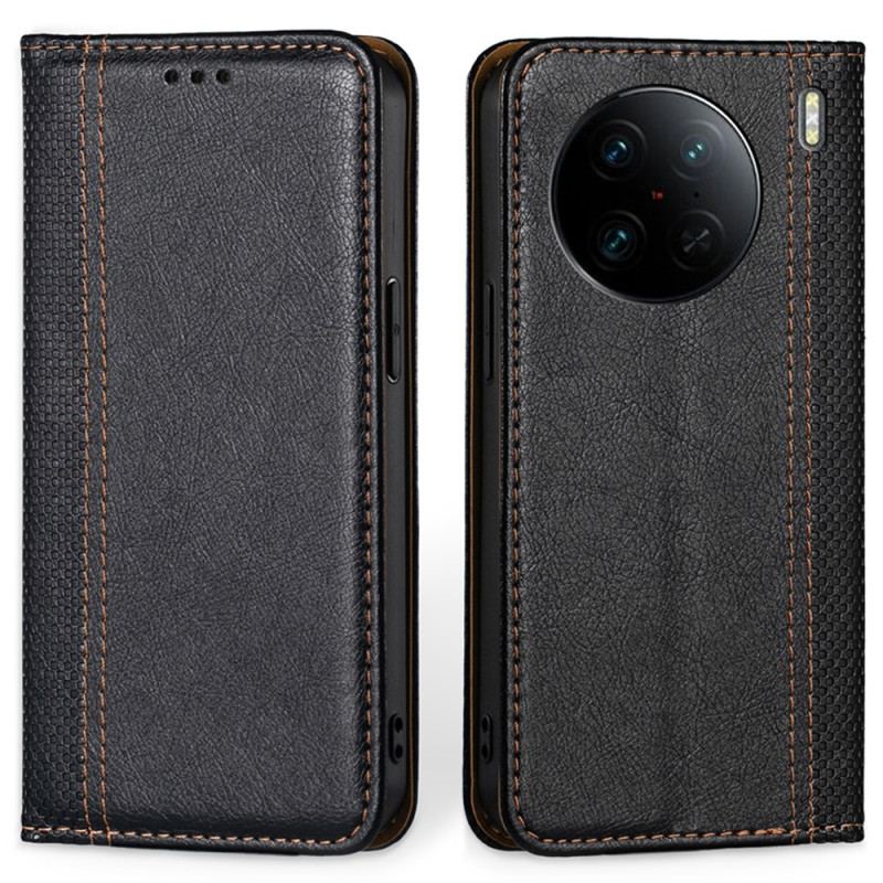 Capa De Celular Para Vivo X90 Pro Flip Couro Falso Vintage