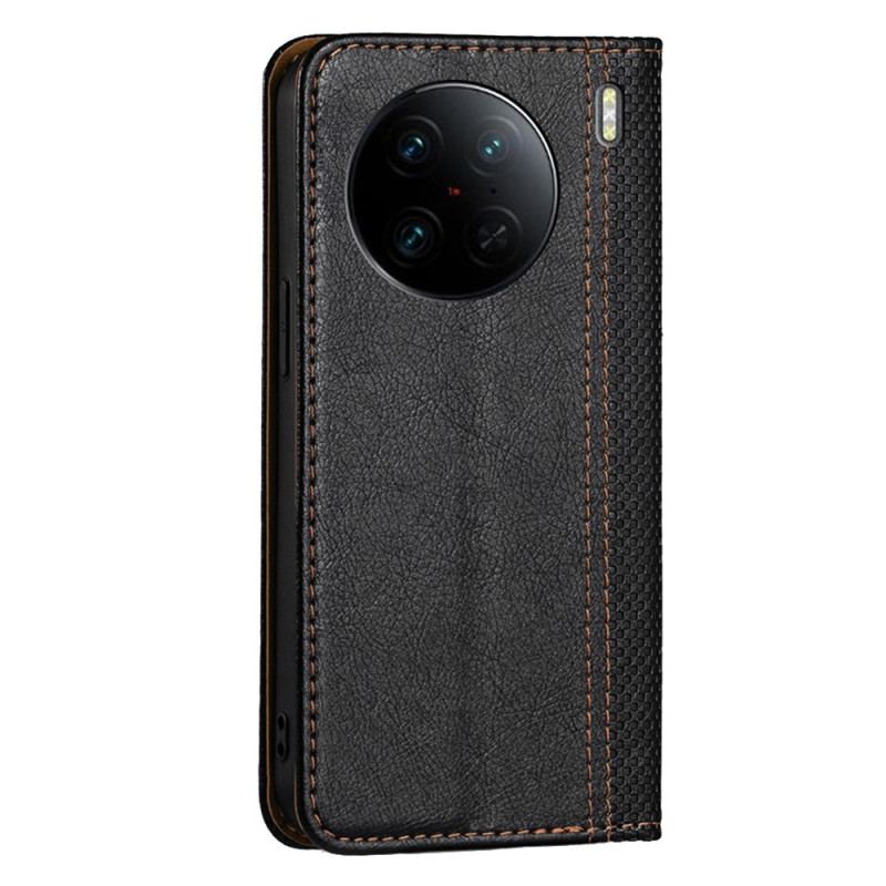 Capa De Celular Para Vivo X90 Pro Flip Couro Falso Vintage