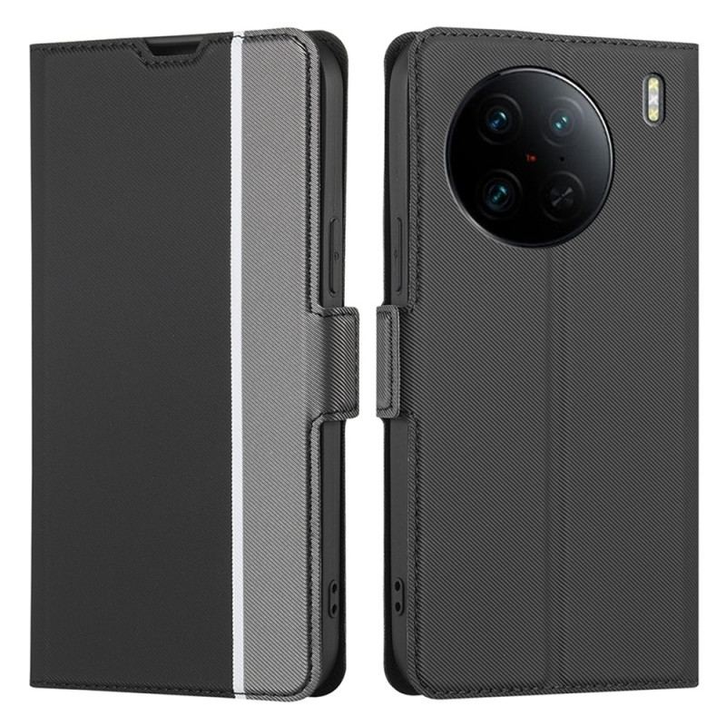 Capa De Couro Para Vivo X90 Pro Dois Tons