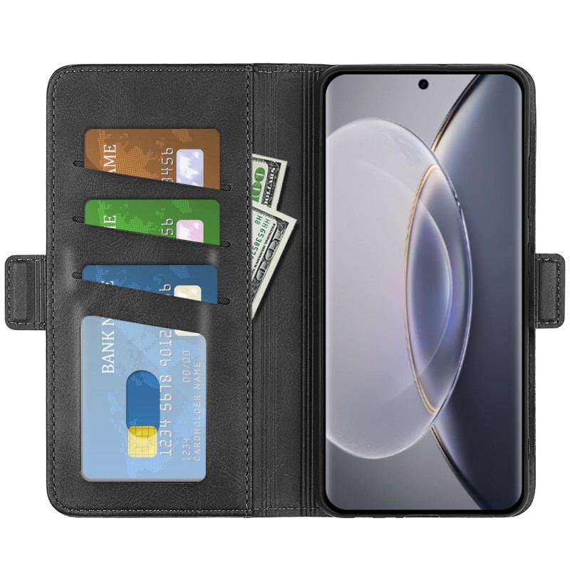 Capa De Couro Para Vivo X90 Pro Fecho Duplo