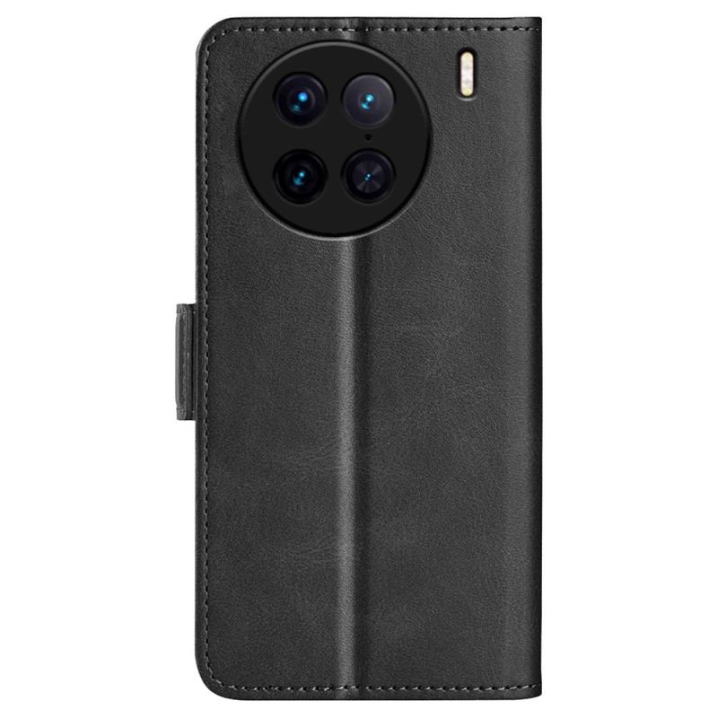 Capa De Couro Para Vivo X90 Pro Fecho Duplo