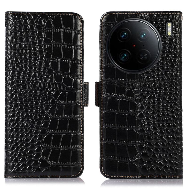 Capa Em Pele Para Vivo X90 Pro Rfid Estilo Crocodilo