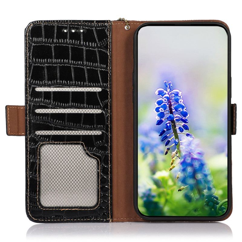 Capa Em Pele Para Vivo X90 Pro Rfid Estilo Crocodilo