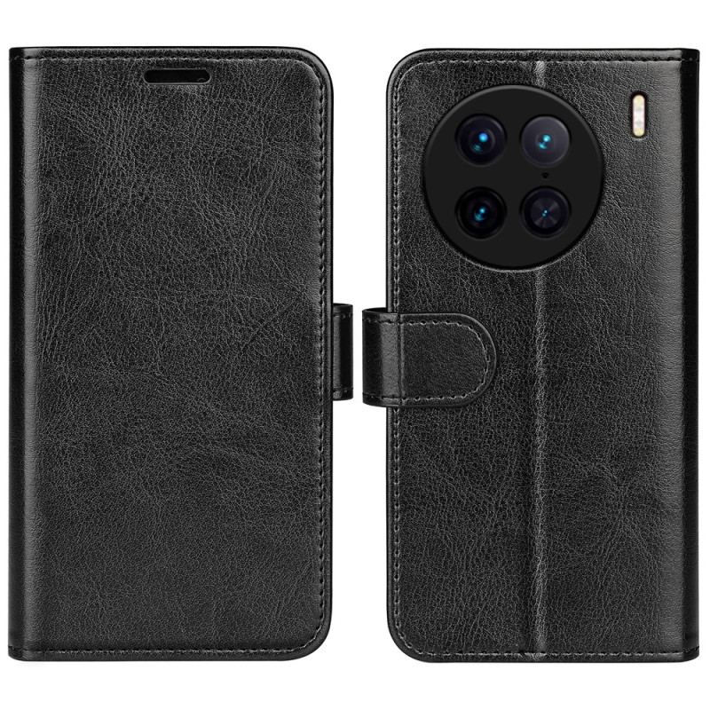 Capa Flip Para Vivo X90 Pro Couro Falso Vintage