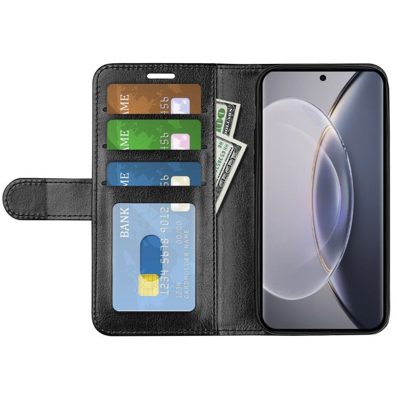 Capa Flip Para Vivo X90 Pro Couro Falso Vintage