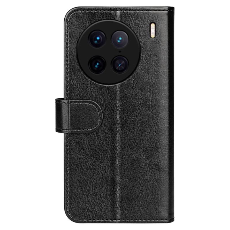 Capa Flip Para Vivo X90 Pro Couro Falso Vintage