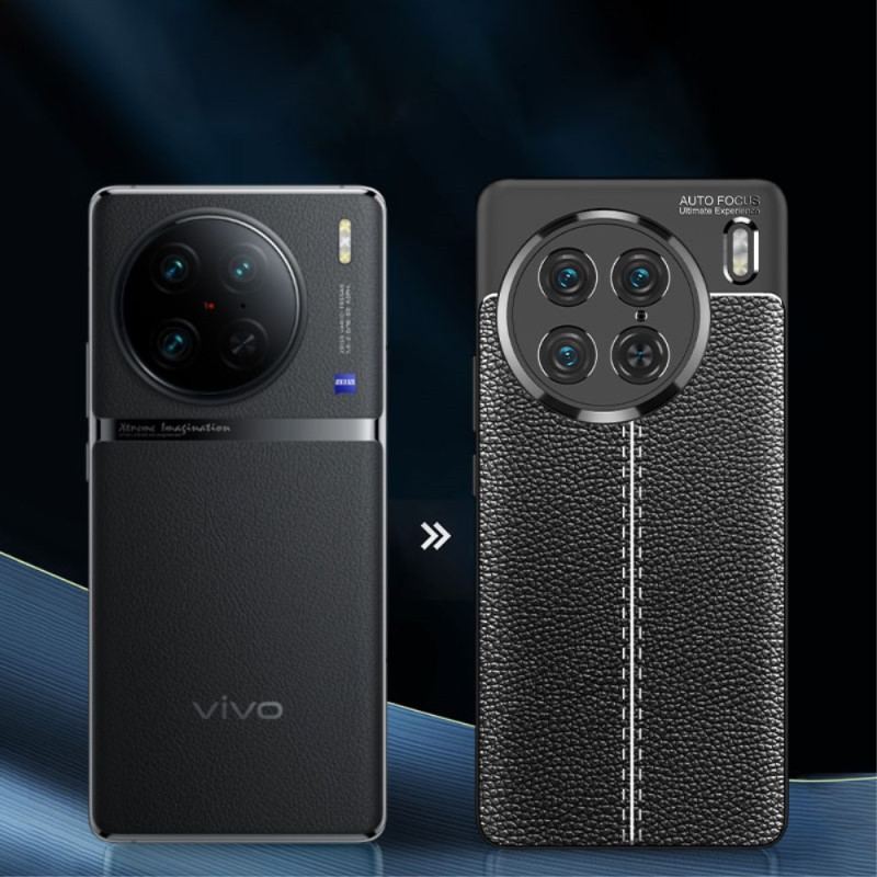 Capa Para Vivo X90 Pro Linha Dupla Efeito Couro Litchi