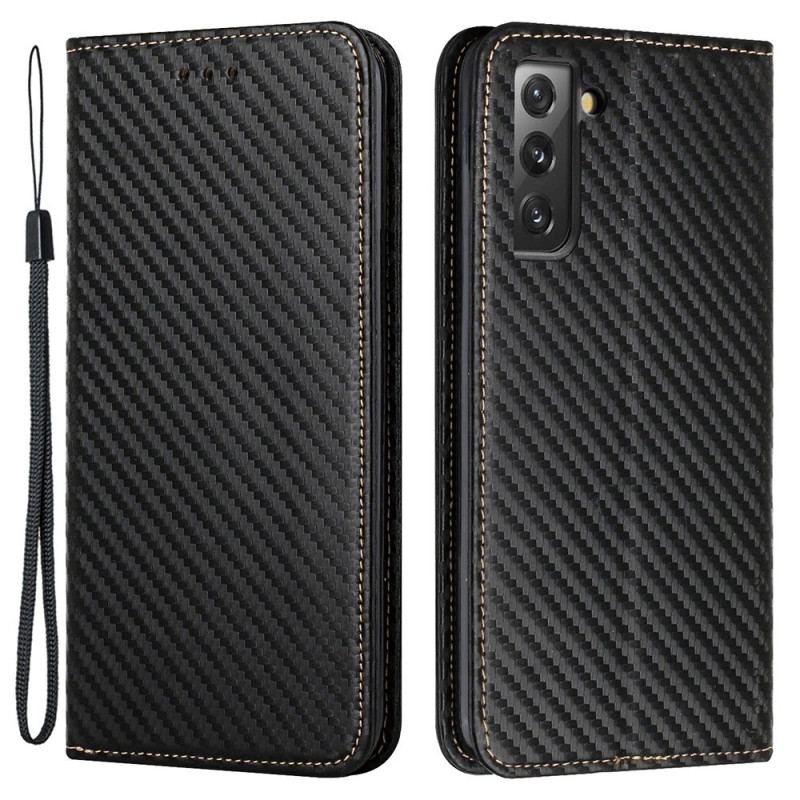 Capa De Celular Para Samsung Galaxy S23 Plus 5G De Cordão Flip Estilo Strappy Fibra De Carbono