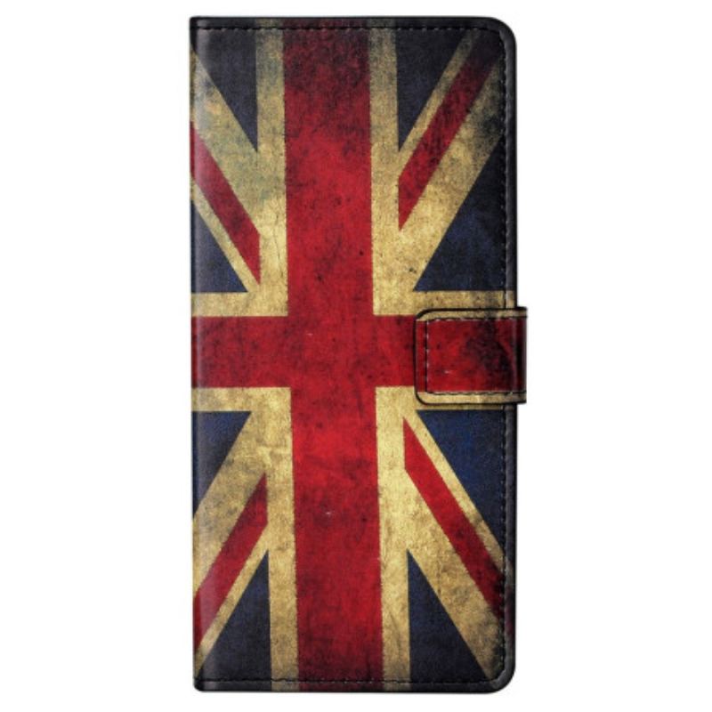 Capa De Couro Para Samsung Galaxy S23 Plus 5G Bandeira Inglesa Vintage