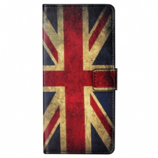 Capa De Couro Para Samsung Galaxy S23 Plus 5G Bandeira Inglesa Vintage