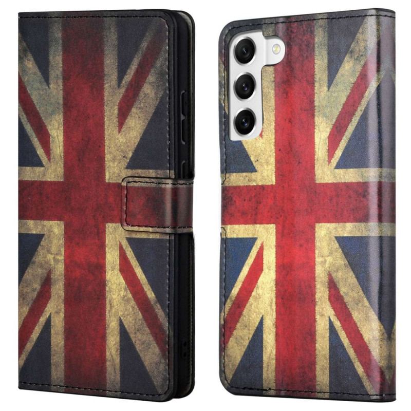 Capa De Couro Para Samsung Galaxy S23 Plus 5G Bandeira Inglesa Vintage