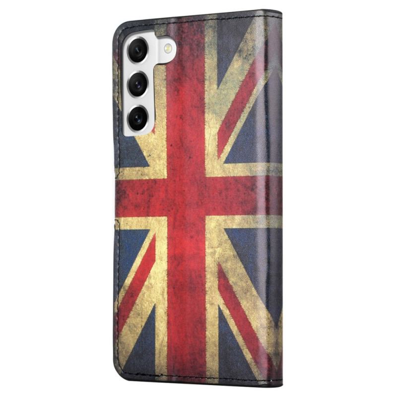 Capa De Couro Para Samsung Galaxy S23 Plus 5G Bandeira Inglesa Vintage