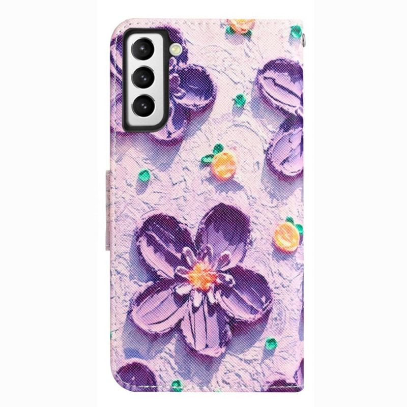 Capa De Couro Para Samsung Galaxy S23 Plus 5G De Cordão Apenas Flores De Alça