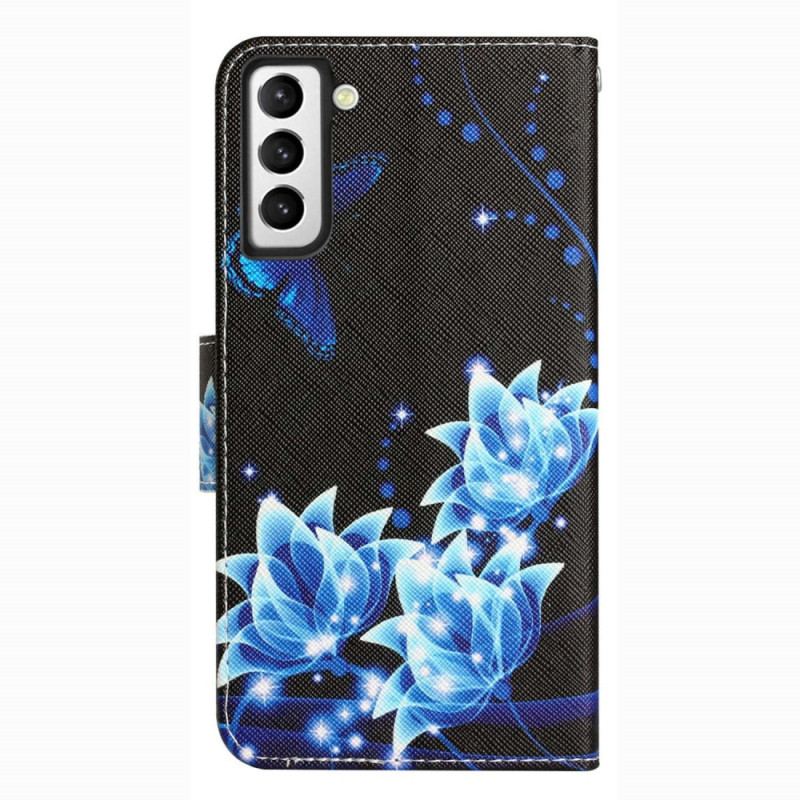 Capa De Couro Para Samsung Galaxy S23 Plus 5G De Cordão Borboletas Em Uma Alça