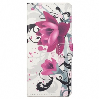 Capa De Couro Para Samsung Galaxy S23 Plus 5G Flores Tropicais