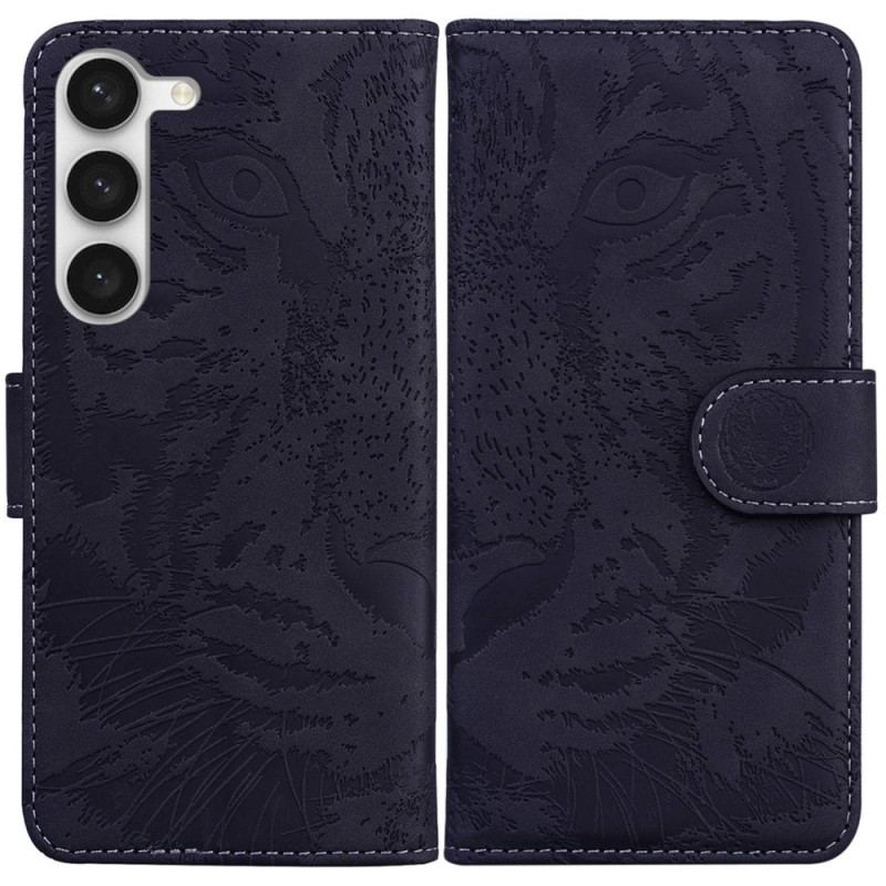 Capa De Couro Para Samsung Galaxy S23 Plus 5G Pegada De Tigre