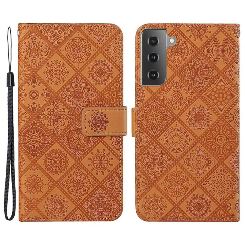 Capa Em Pele Para Samsung Galaxy S23 Plus 5G Padrão De Tapeçaria